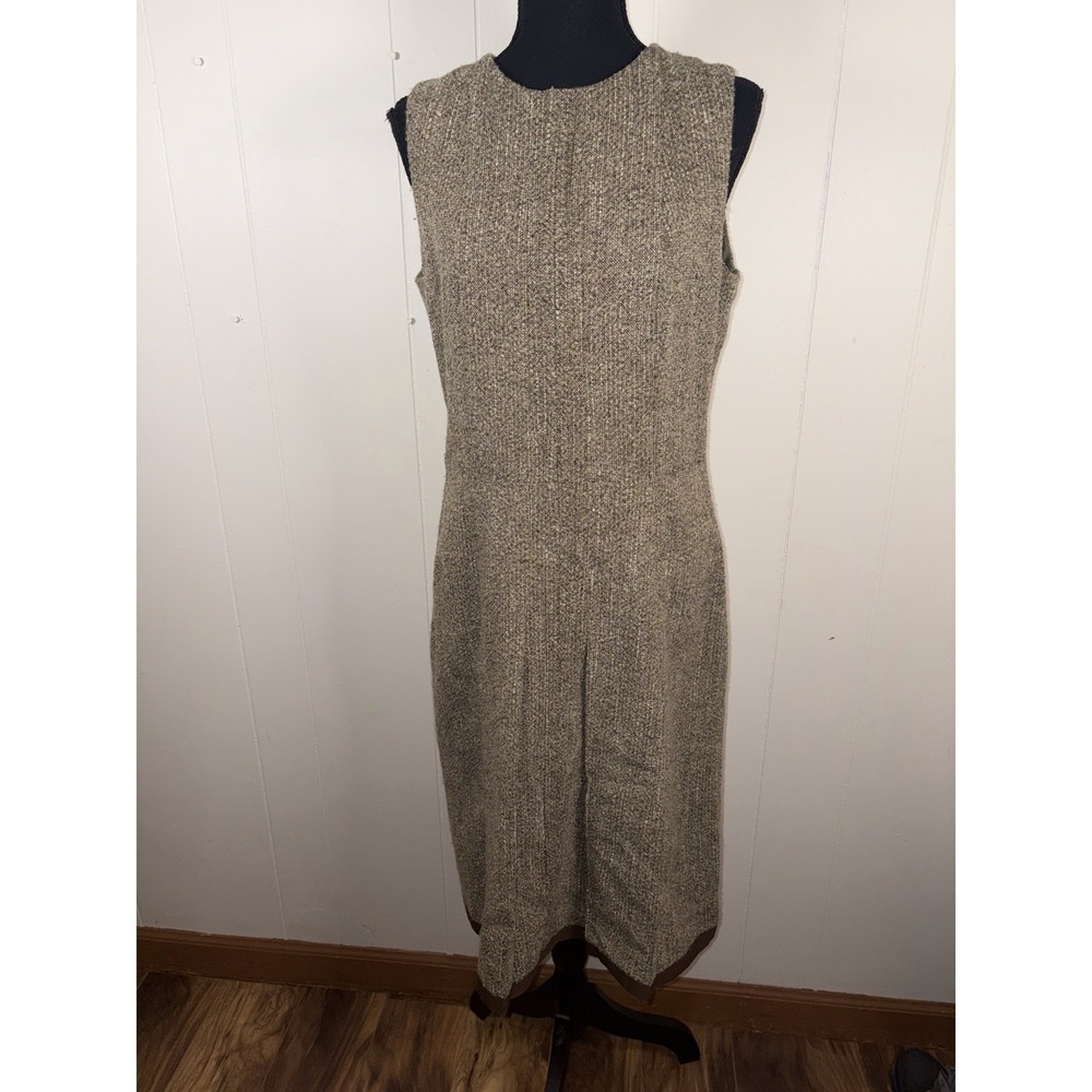 oscar de la renta dress vintage wool tweed pleated size 10 brown